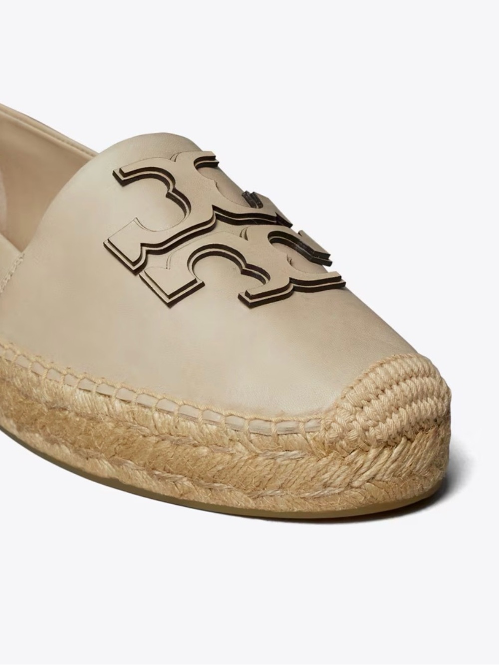 Tory Burch Neutral Beige Leather Logo Espadrilles - Picture 3 of 12
